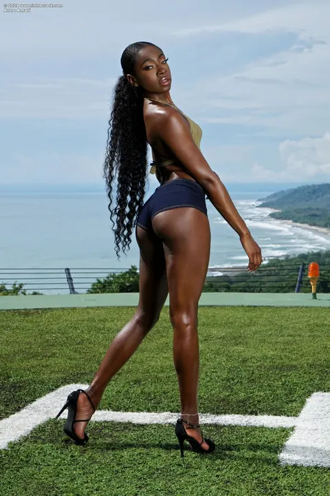 Anne Amari: Skinny Ebony Babe Spreads Her Shaved Pussy and Uses a Dildo – photo 1 of 20