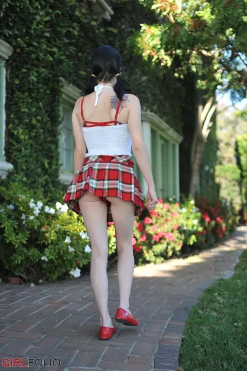 Jessi Palmer: Skinny Brunette PAWG in Uniform Poses Outdoors – photo 6 of 12