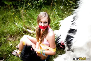 Woman Sucks Cock and Takes a Dildo in the Forest