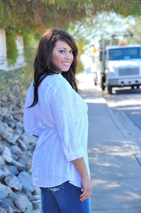 Busty Brunette Flashes Her Tits Outdoors Then Masturbates with a Dildo – photo 11 of 21