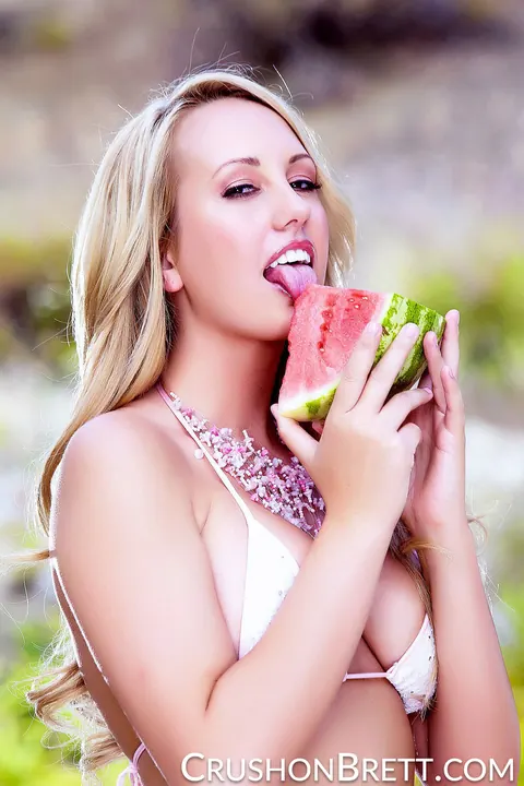 Brett Rossi: Blonde MILF in a Bikini and Panties Fingers Her Shaved Pussy Outdoors – photo 2 of 20