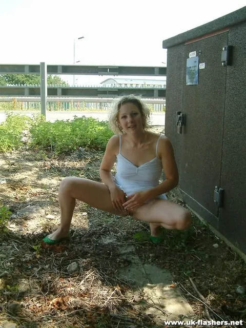 British Blonde Lifts Hem and Spreads Outdoors – photo 4 of 12