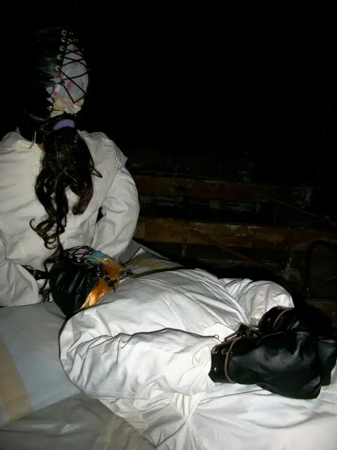 Busty Curvy Brunette Restrained in Lingerie During Outdoor Bondage – photo 5 of 14