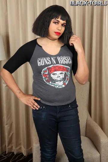 Curvy Ebony Trans Woman Strips and Poses Nude for the Camera