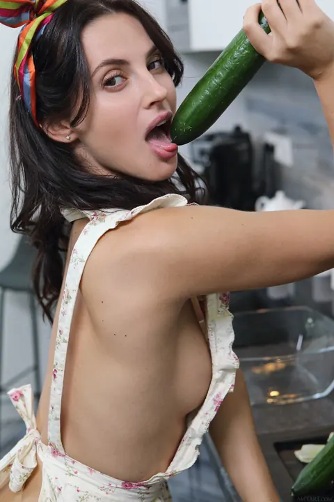 Jasmine Jazz: Petite Ukrainian Brunette Spreads and Plays with a Cucumber in Heels – photo 4 of 21