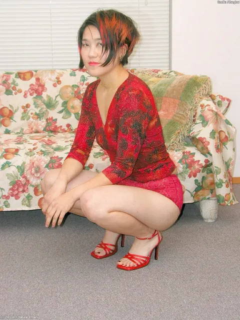 Asian Redhead Spreads Her Hairy Pussy in Heels – photo 6 of 16