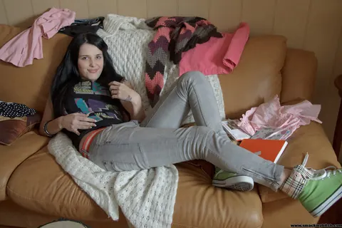 Skinny Brunette in Jeans and Socks Fucks Her Partner – photo 2 of 15