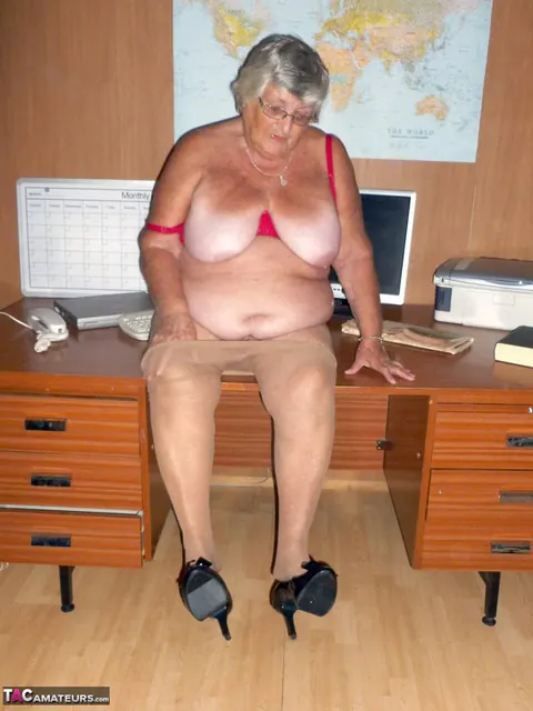 Busty British BBW Poses Nude in Heels at the Office Desk – photo 14 of 20