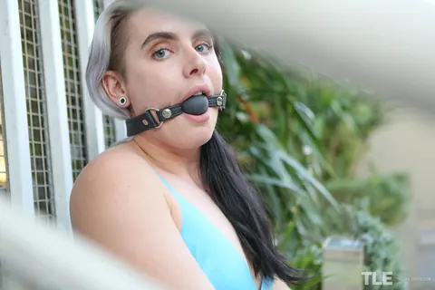 Marina Lee: Thick Hairy Brunette in a Skirt Does Self-Bondage and Dildo Play Outdoors – photo 2 of 16