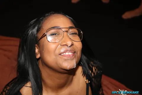 Thick Ebony Babe in Glasses Takes Multiple Facials in Lingerie – photo 16 of 16