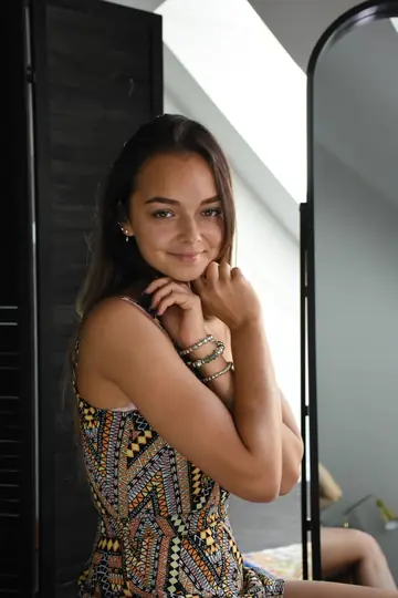 Slava – Thick Brunette with Big Natural Tits Poses at the Mirror