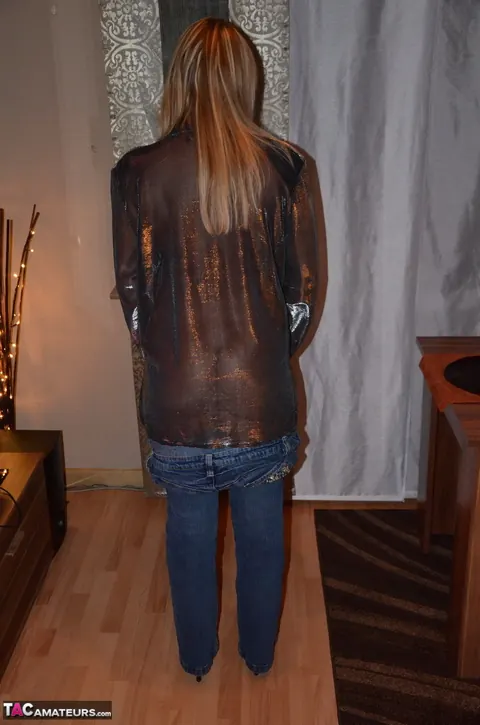 Sweet Susi: European Blonde MILF Unbuttons Her Sheer Blouse and Strips – photo 11 of 16