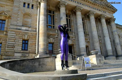 RubberDoll: Brunette in Latex Flashes Her Big Tits and Ass Outdoors – photo 13 of 16