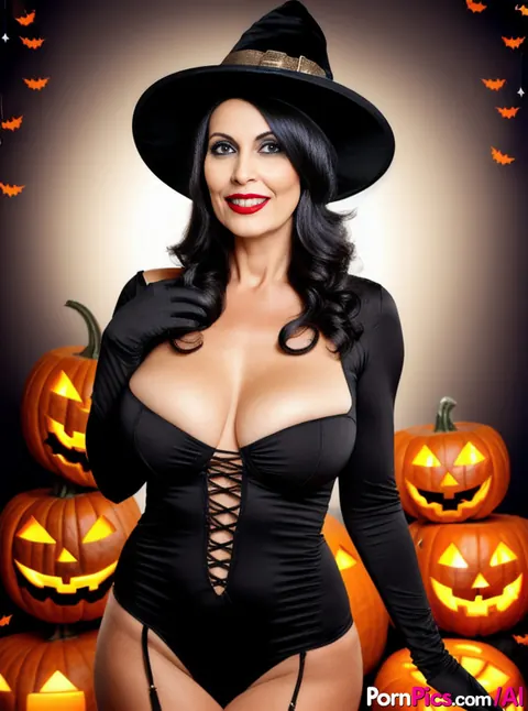 AI-Generated Curly Babe Teases Her Big Tits for Halloween – photo 1 of 10