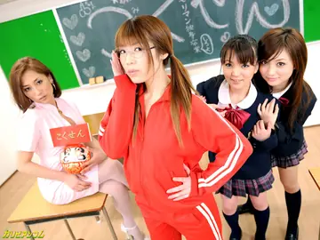Petite Asian Brunette in Uniform Sucks and Rides in Group Sex