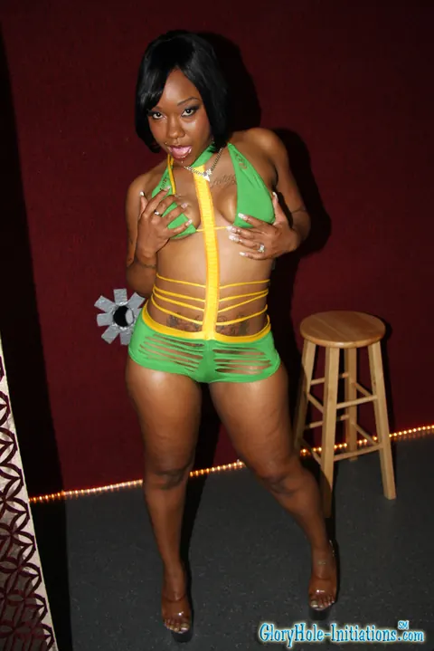 Unique LaSage: Thick Ebony Woman in a Bikini Shows Her Big Ass and Sucks Gloryhole Cock – photo 1 of 15