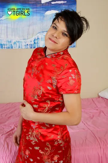 Asian Trans Woman Bares Her Small Tits and Cock