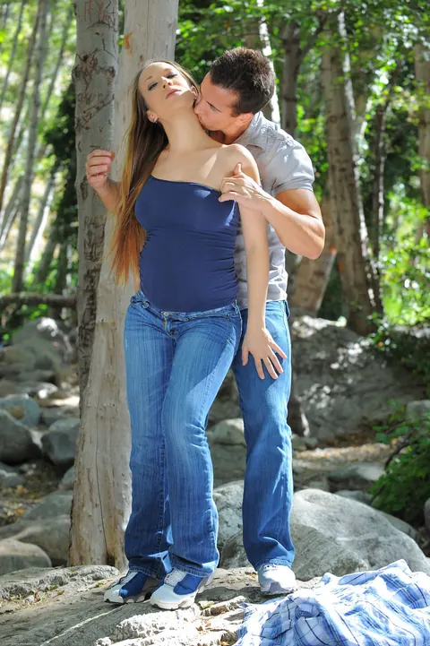 Jamie Elle: Pregnant Blonde MILF in Jeans Sucks Cock and Rides Outdoors – photo 2 of 21