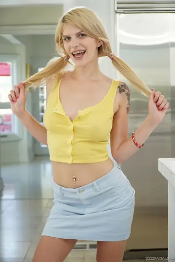 Megan Holly – Pale Blonde PAWG in Pigtails Gives a Blowjob and Takes Cum