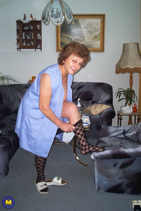 European MILF in Uniform Masturbates with a Mop Handle – photo 4 of 20