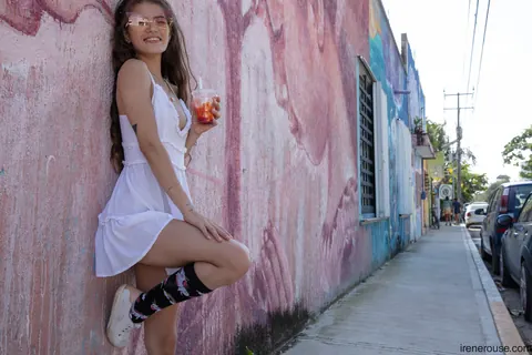 Irene Rouse: Latina Brunette Poses in a White Dress Outdoors – photo 15 of 15