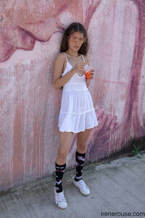 Irene Rouse: Latina Brunette Poses in a White Dress Outdoors – photo 2 of 15