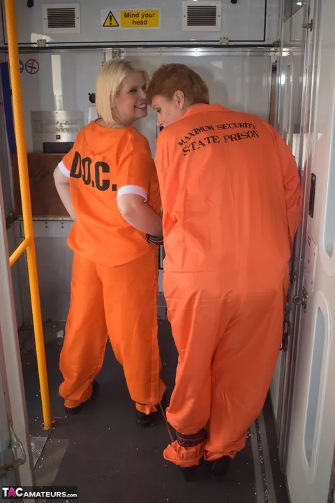Skylar Squirt: Mature British Blondes Strip Out of Prison Uniforms for Lesbian Spreading – photo 6 of 16