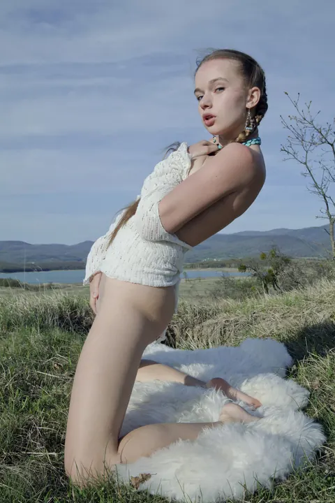 Milena D: Blonde Pulls Her Panties Aside Outdoors and Fingers Her Pussy – photo 13 of 21