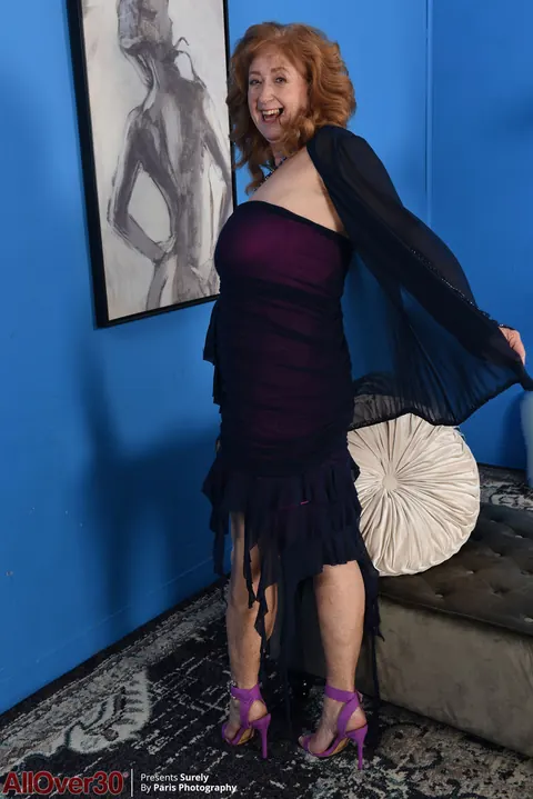 Mature Curly Redhead with Big Tits Spreads Outdoors in Heels – photo 1 of 21