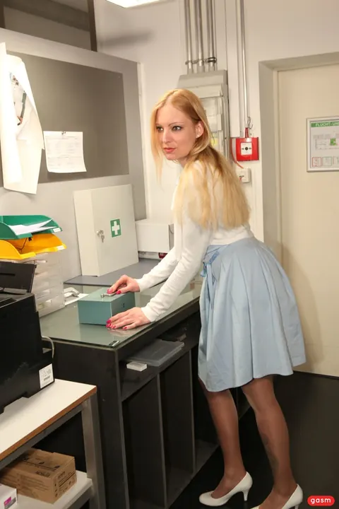 Kitty Blair: German Blonde in a Skirt Takes Two Men in a Threesome – photo 11 of 15