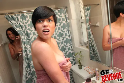 Alice Manson: Two Brunette PAWGs Share a Dildo in the Bathroom – photo 2 of 21