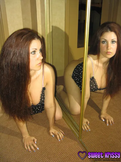 Sweet Krissy: Busty Brunette MILF Shows Off Her Lingerie and Skirt in the Mirror – photo 11 of 12
