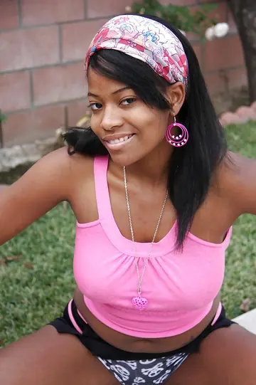 Amber Star – Ebony Blonde with Big Tits Strips Outdoors in Panties and Socks