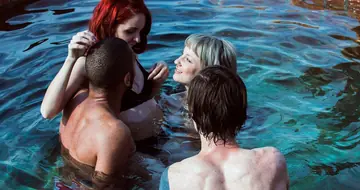 Amarna Miller – European Brunette and Redhead Make Out Naked by the Pool