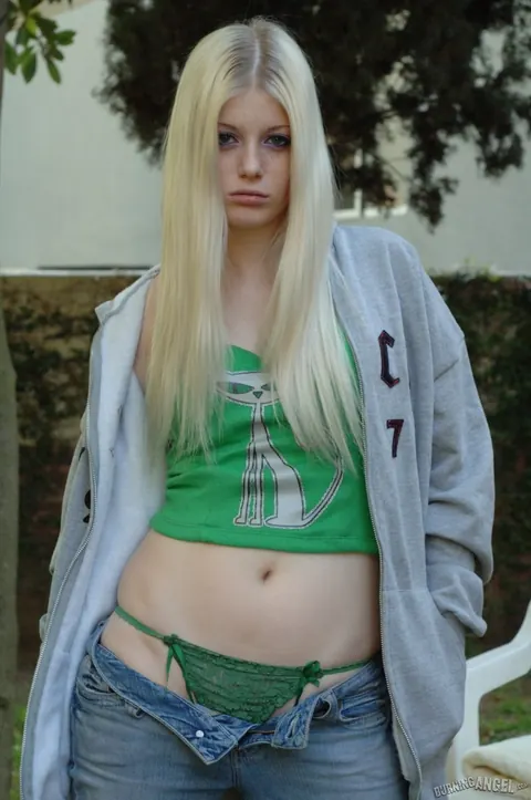 Charlotte Stokely: Pale Blonde in Jeans Strips Outdoors and Spreads Her Legs – photo 2 of 16