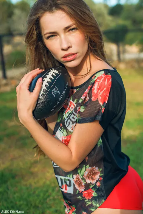Lyuda: Brunette Rubs a Football Against Her Pussy Outdoors – photo 11 of 18