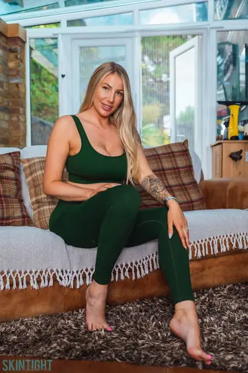 Tall British Blonde Strips Out of Her Yoga Pants on the Sofa