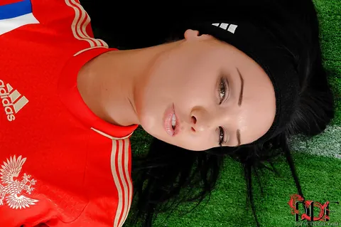 Dana B Chudina: Brunette Strips Out of Her Football Uniform Outdoors – photo 6 of 16