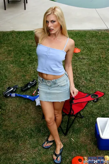 Tall Blonde MILF in a Soccer Skirt Sucks Cock and Spreads Wide