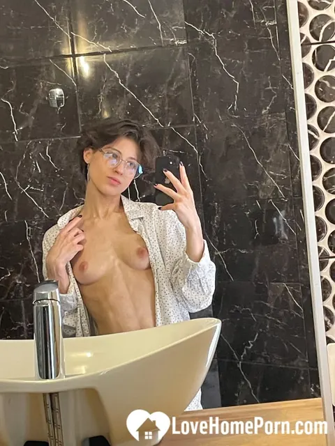 Brunette Trans Woman in Lingerie and Glasses Poses Nude – photo 7 of 20