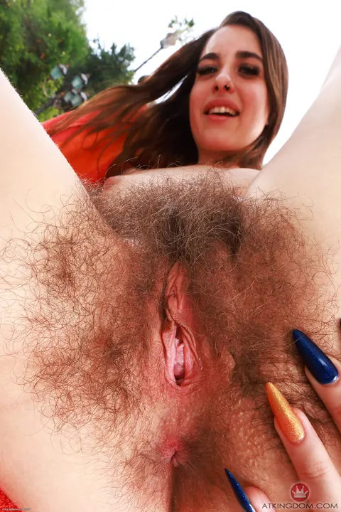Pearl Sage: Tall Russian Brunette in Panties Spreads Her Hairy Pussy Outdoors – photo 18 of 21