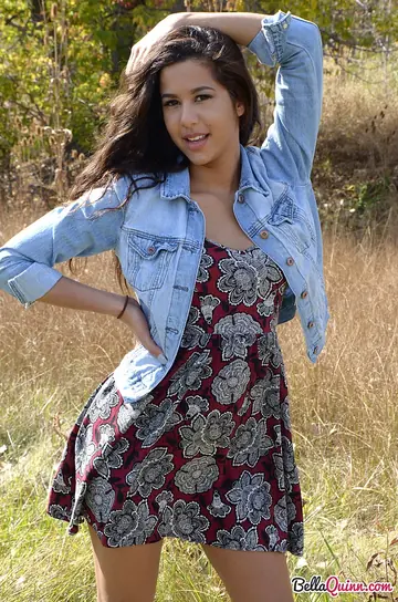 Brazilian Latina Teases Her Boobs in a Skirt Outdoors