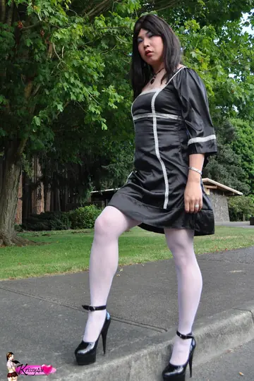 Asian Trans Woman Uses a Dildo on a Car Outdoors