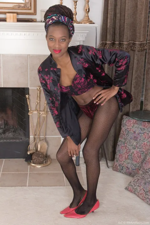 Petite Ebony MILF in Lingerie Shows Her Hairy Pussy – photo 1 of 16