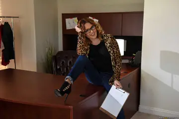 Busty Blonde MILF Spreads Her Legs on the Office Desk