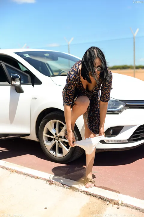 Brunette Drops Her Panties and Pisses Beside the Road – photo 15 of 20