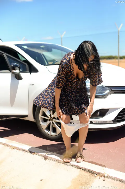 Brunette Drops Her Panties and Pisses Beside the Road – photo 16 of 20