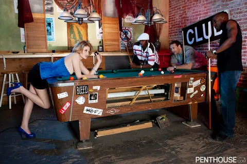 Emily Evermore: Brunette MILF Takes Interracial Group Sex on a Pool Table – photo 1 of 21