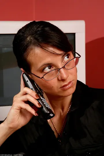 Slim Brunette MILF in Stockings Spreads Her Hairy Pussy in the Office