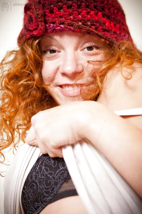 Busty Curly Redhead Removes Her Bra and Spreads in Lingerie – photo 3 of 16